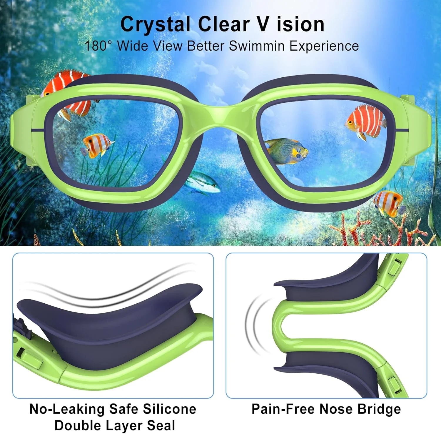 عینک شنا کودکان، عینک شنا ضد بخار فوق العاده برای کودکان 7-12 ساله دختر و پسر