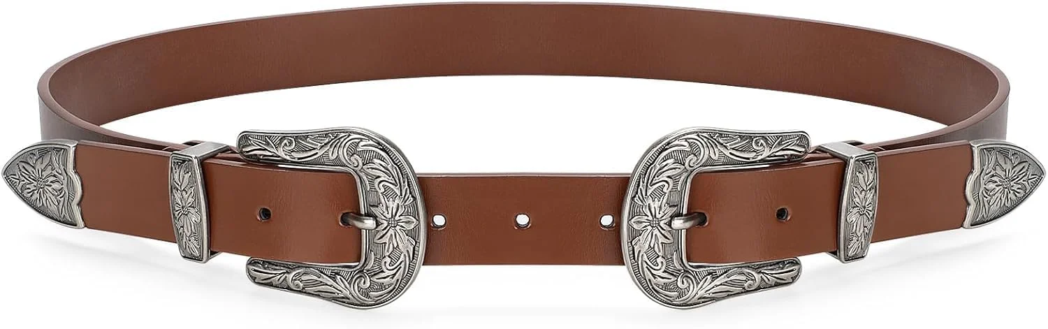 کمربند چرمی زنانه برای پیراهن و شلوار، کمربند کمر به سبک بوهو وسترن Azonee برای بانوان، کمربند چرم مصنوعی با سگک فلزی برای استفاده غیر رسمی یا رسمی (سایز کمر 104 سانتی متر)