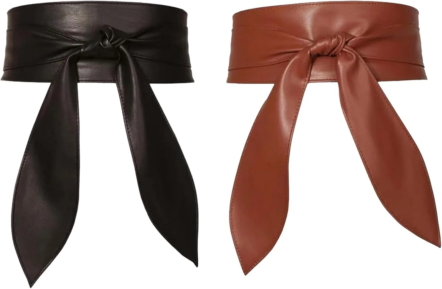 ست دو عددی کمربند زنانه چرمی، کمربندهای مشکی و قهوه ای برای دور کمر بانوان، کمربند پهن و نرم با بند بلند اضافی برای دختران، کمربند فشن زنانه برای پیراهن، کت، شلوار و جین (پاپیون روبانی)