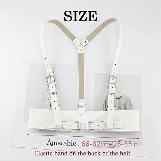 کمربندهای پانک زنانه چرمی مصنوعی زنجیر بدن فشن لوازم جانبی هالووین کمربند قابل تنظیم (سفید)