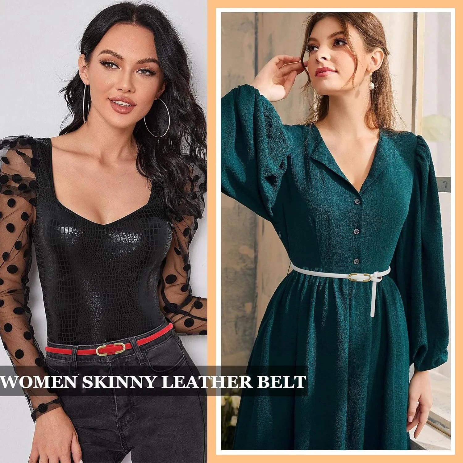 کمربند چرمی باریک و ظریف زنانه بدون سگک برای شلوار جین و لباس، 4 عدد، سایز آزاد