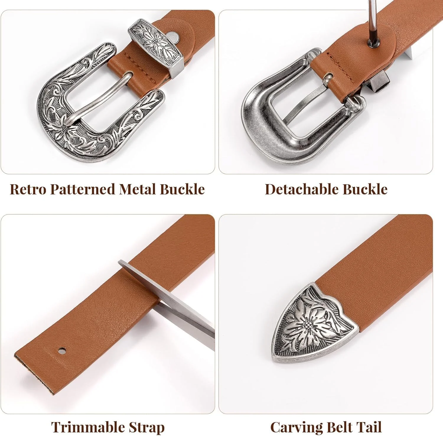 کمربند چرمی زنانه برای پیراهن و شلوار، کمربند کمر به سبک بوهو وسترن Azonee برای بانوان، کمربند چرم مصنوعی با سگک فلزی برای استفاده غیر رسمی یا رسمی (سایز کمر 104 سانتی متر)