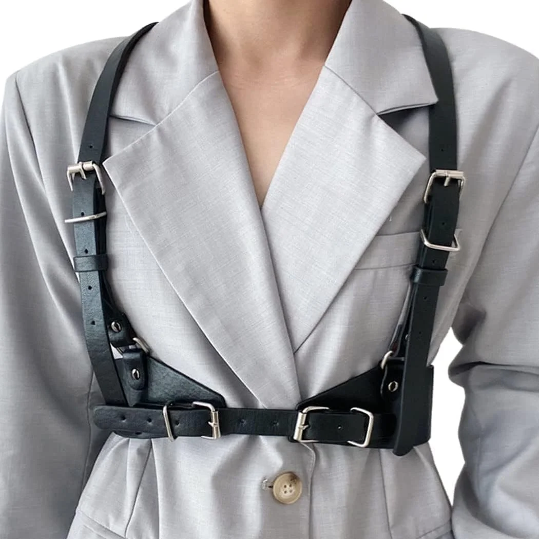 زنجیر بدن چرمی پانک کمربندهای قابل تنظیم زنانه چرم PU فشن زنجیر بدن برای زنان دختران لوازم جانبی کمربند Cosplay، یک سایز