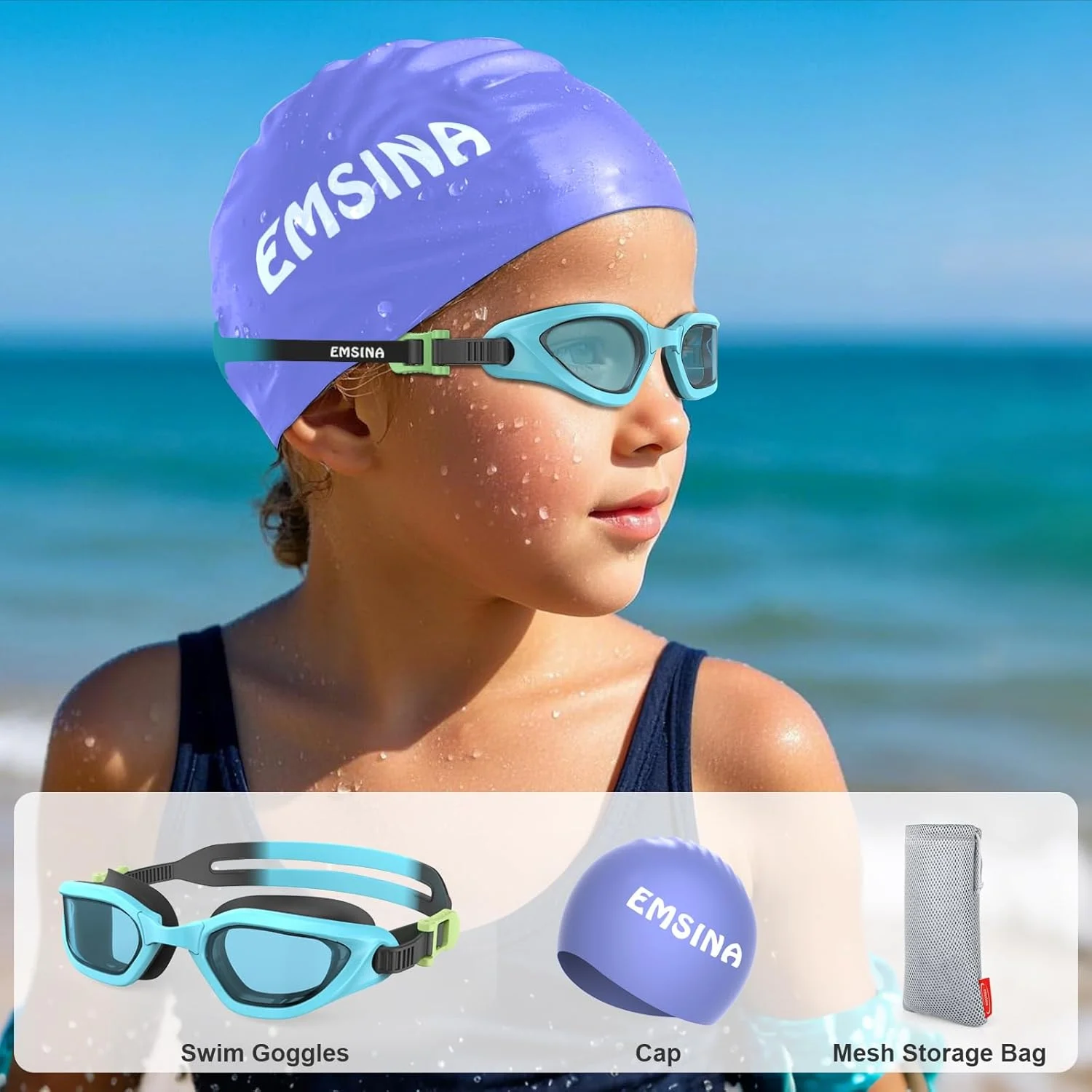 عینک شنا بچه گانه، ضد بخار فوق العاده، بدون نشتی، عینک شنا برای کودکان 5-14 ساله دختر و پسر