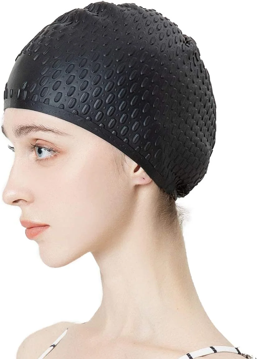 کلاه شنای لاستیکی راحت برای زنان و مردان، کلاه شنای ضد آب برای موهای بلند مجعد و بافته، کلاه دوش سیلیکونی برای حفظ مدل مو