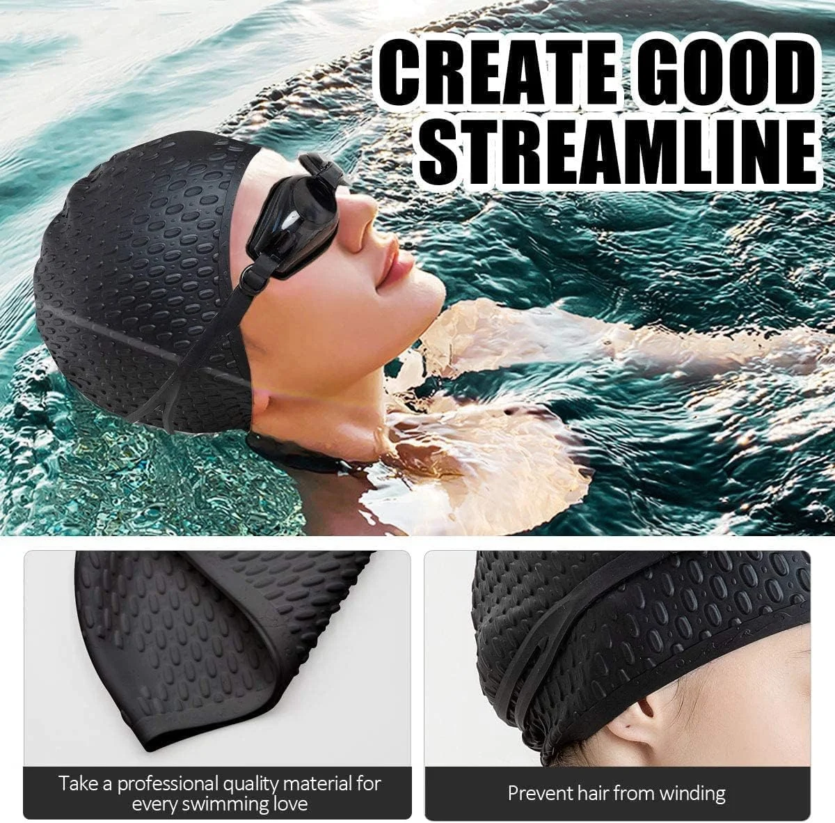 کلاه شنای لاستیکی راحت برای زنان و مردان، کلاه شنای ضد آب برای موهای بلند مجعد و بافته، کلاه دوش سیلیکونی برای حفظ مدل مو