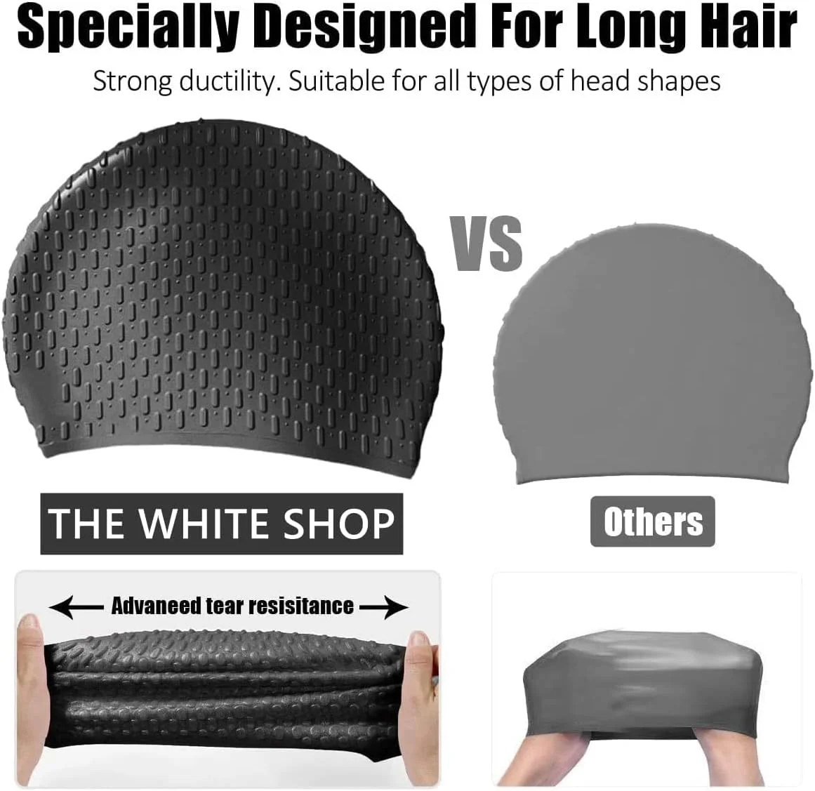 کلاه شنای لاستیکی راحت برای زنان و مردان، کلاه شنای ضد آب برای موهای بلند مجعد و بافته، کلاه دوش سیلیکونی برای حفظ مدل مو