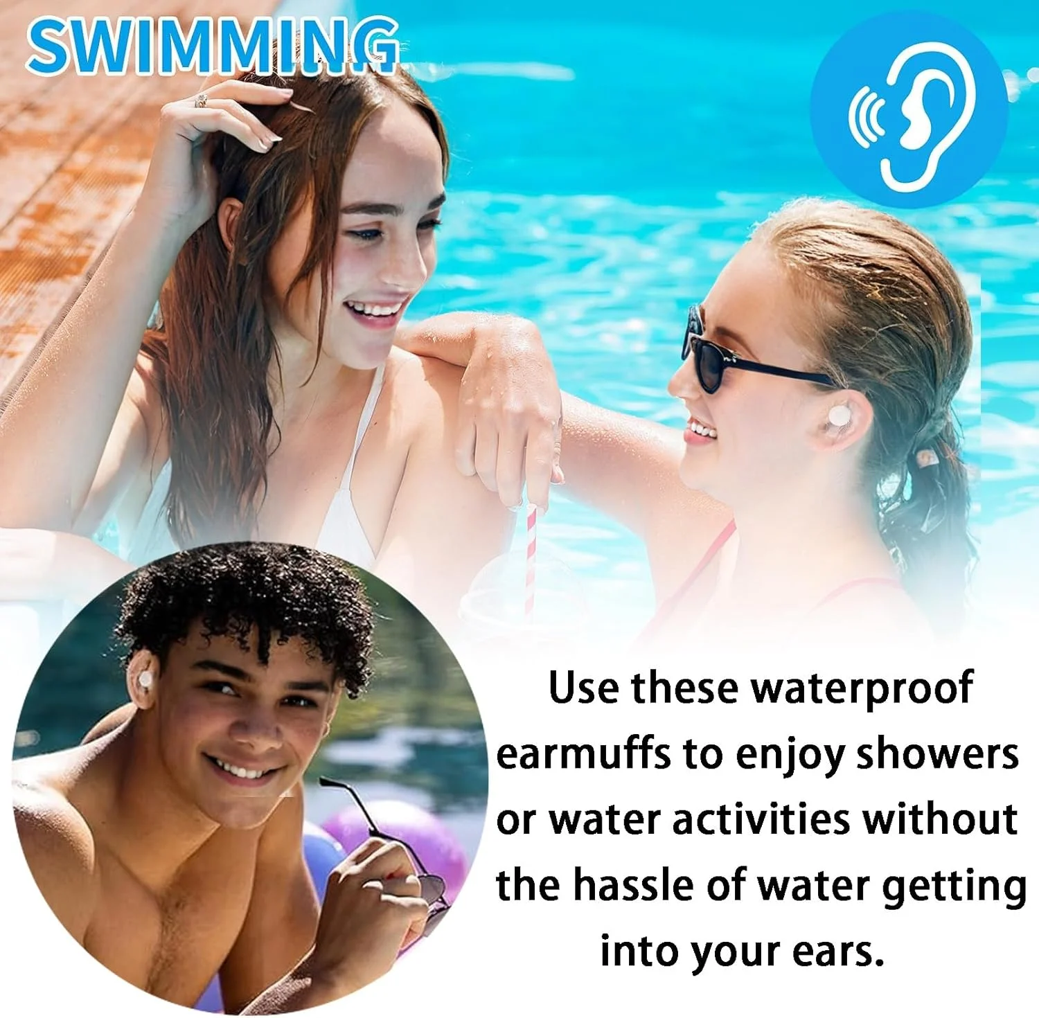 محافظ گوش ضد آب برای دوش و ورزش های آبی - 60 عدد به همراه گوش گیر پنبه ای - محافظ گوش بزرگسال برای شنا، موج سواری، غواصی