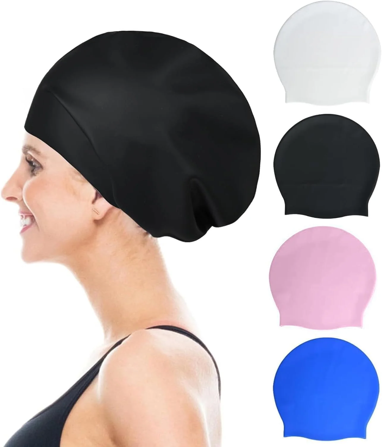 کلاه شنا بزرگسال ضد آب سیلیکونی مناسب موهای بافته، بافته های آفریقایی، اکستنشن، فر و موهای حجیم، کلاه شنای ضد آب برای زنان و مردان