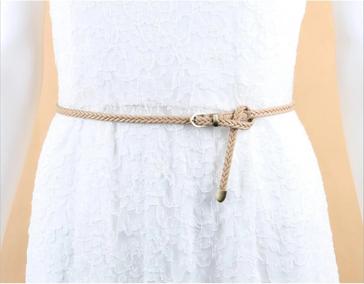 کمربند باریک بافت زنانه - کمربند بافته شده نازک چرمی مصنوعی برای پیراهن، شلوار - کمربند قابل تنظیم مد روز برای زنان و دختران (خاکی)