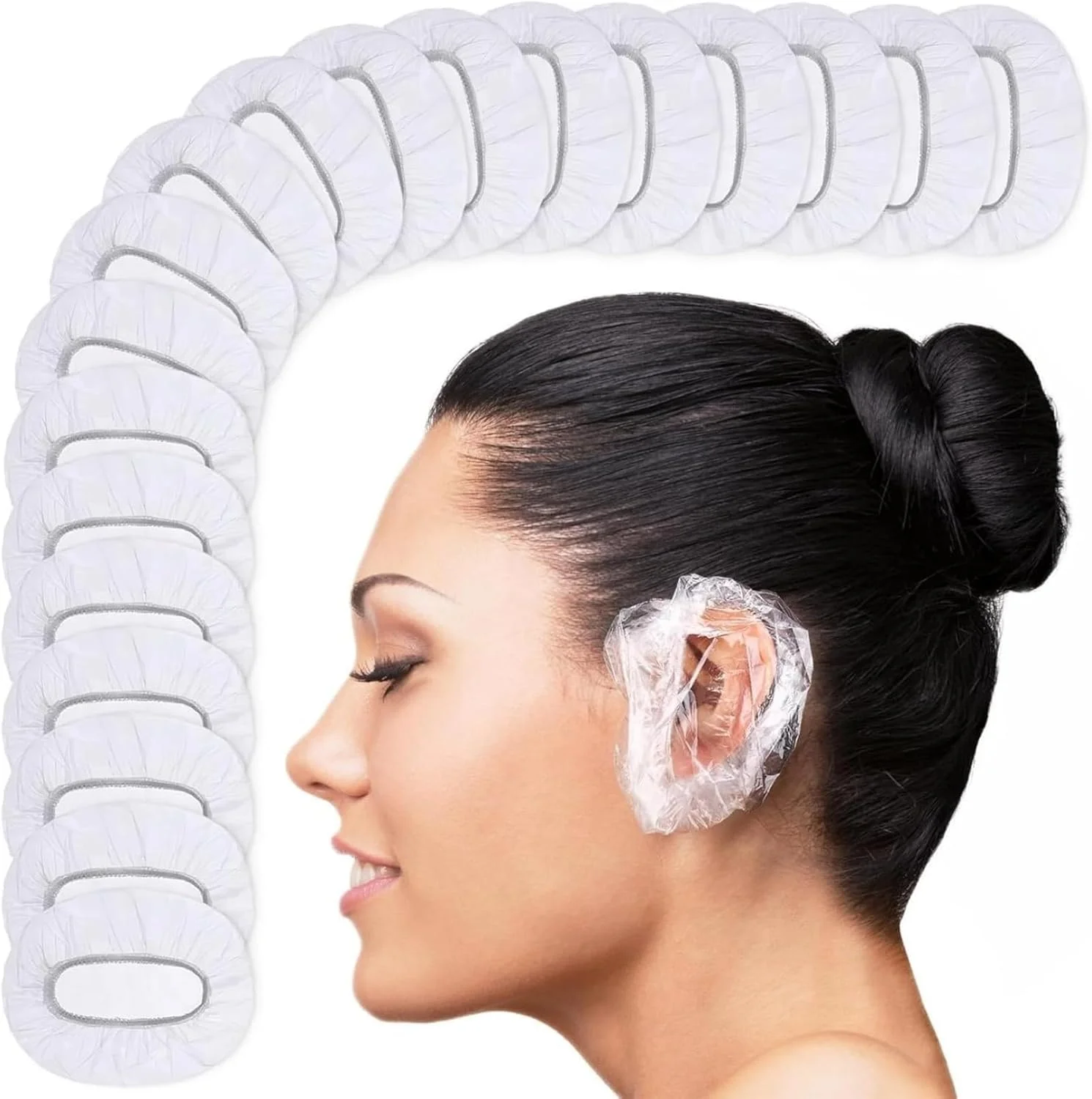 100 عدد روکش گوش پلاستیکی یکبار مصرف شفاف ضد آب برای دوش گرفتن، شنا، حمام کردن - کلاه محافظ رنگ مو برای بزرگسالان، کودکان، نوزادان - محافظ گوش بزرگ برای دوش، اسپا، پیرسینگ، شستشو