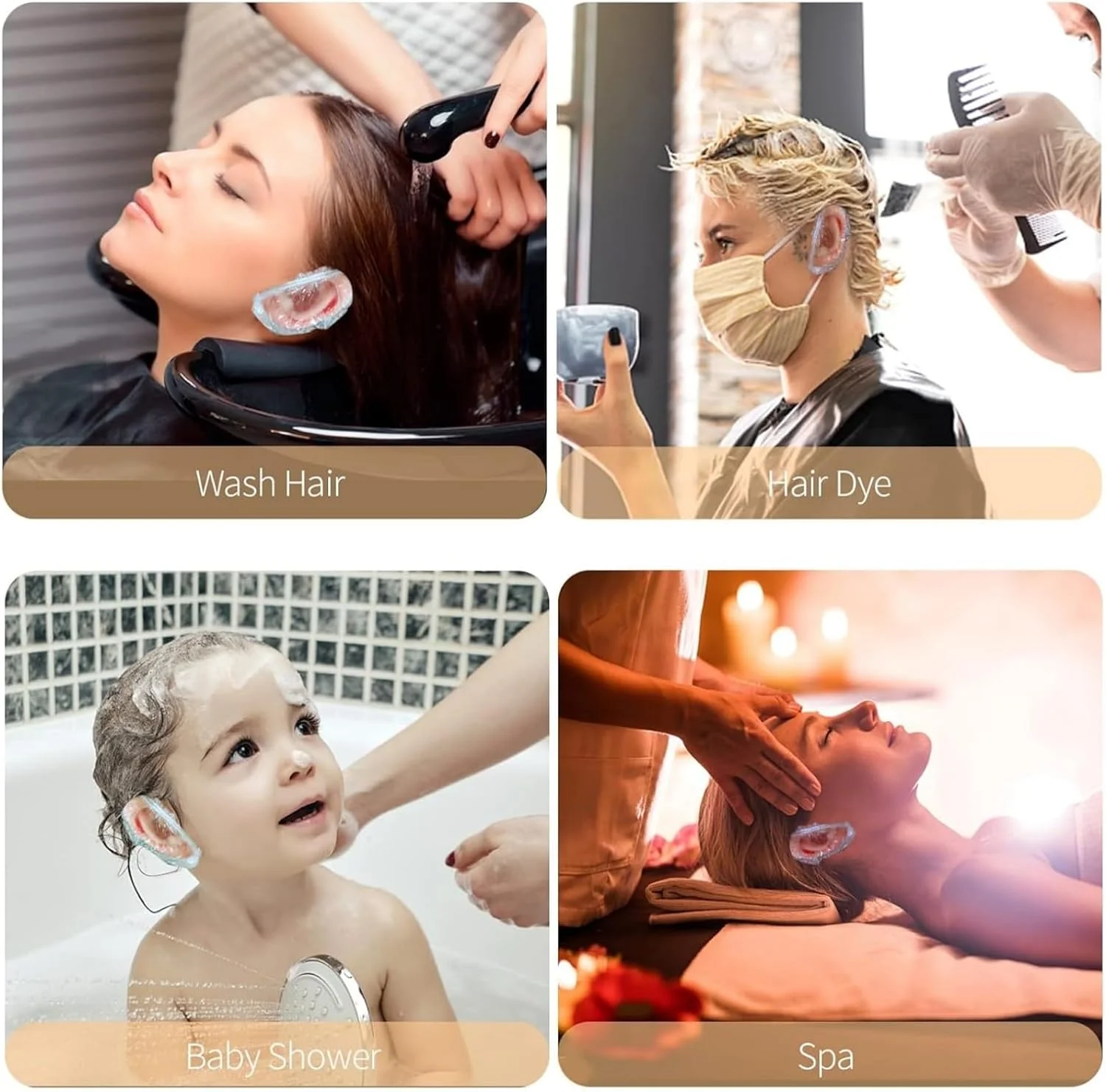 100 عدد روکش گوش پلاستیکی یکبار مصرف شفاف ضد آب برای دوش گرفتن، شنا، حمام کردن - کلاه محافظ رنگ مو برای بزرگسالان، کودکان، نوزادان - محافظ گوش بزرگ برای دوش، اسپا، پیرسینگ، شستشو