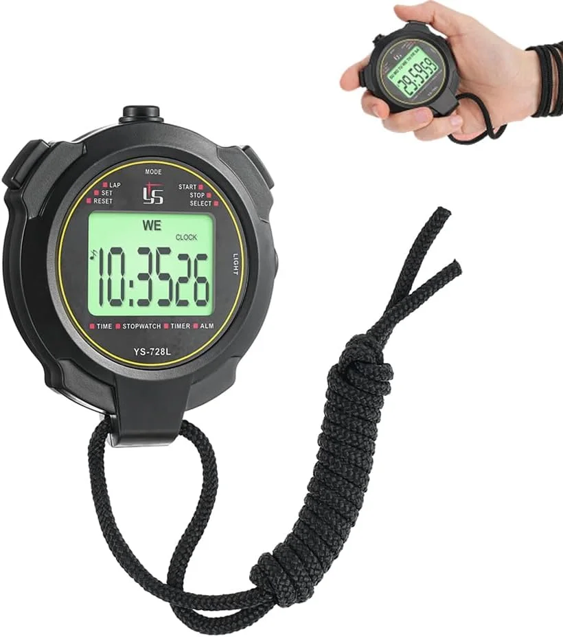 کرنومتر ضد آب، کرنومتر تک ردیفه تک دور، با نور پس زمینه، شمارش معکوس، نمایش زمان، مناسب برای شنا و دویدن