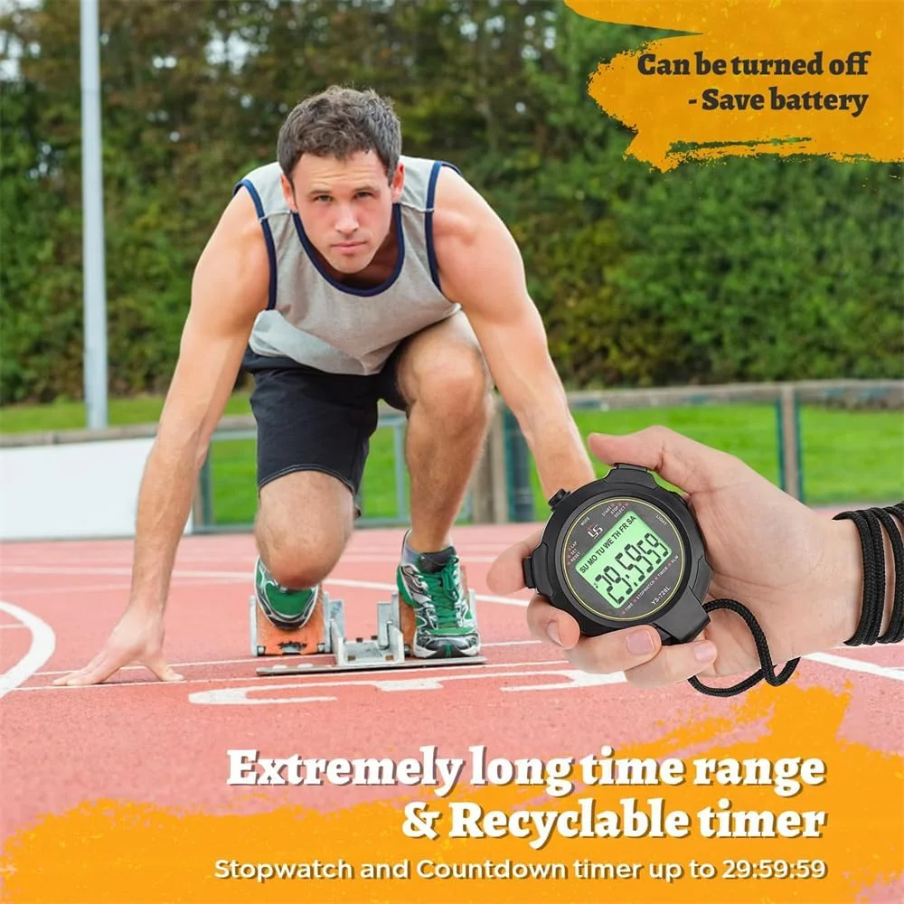 کرنومتر ضد آب، کرنومتر تک ردیفه تک دور، با نور پس زمینه، شمارش معکوس، نمایش زمان، مناسب برای شنا و دویدن