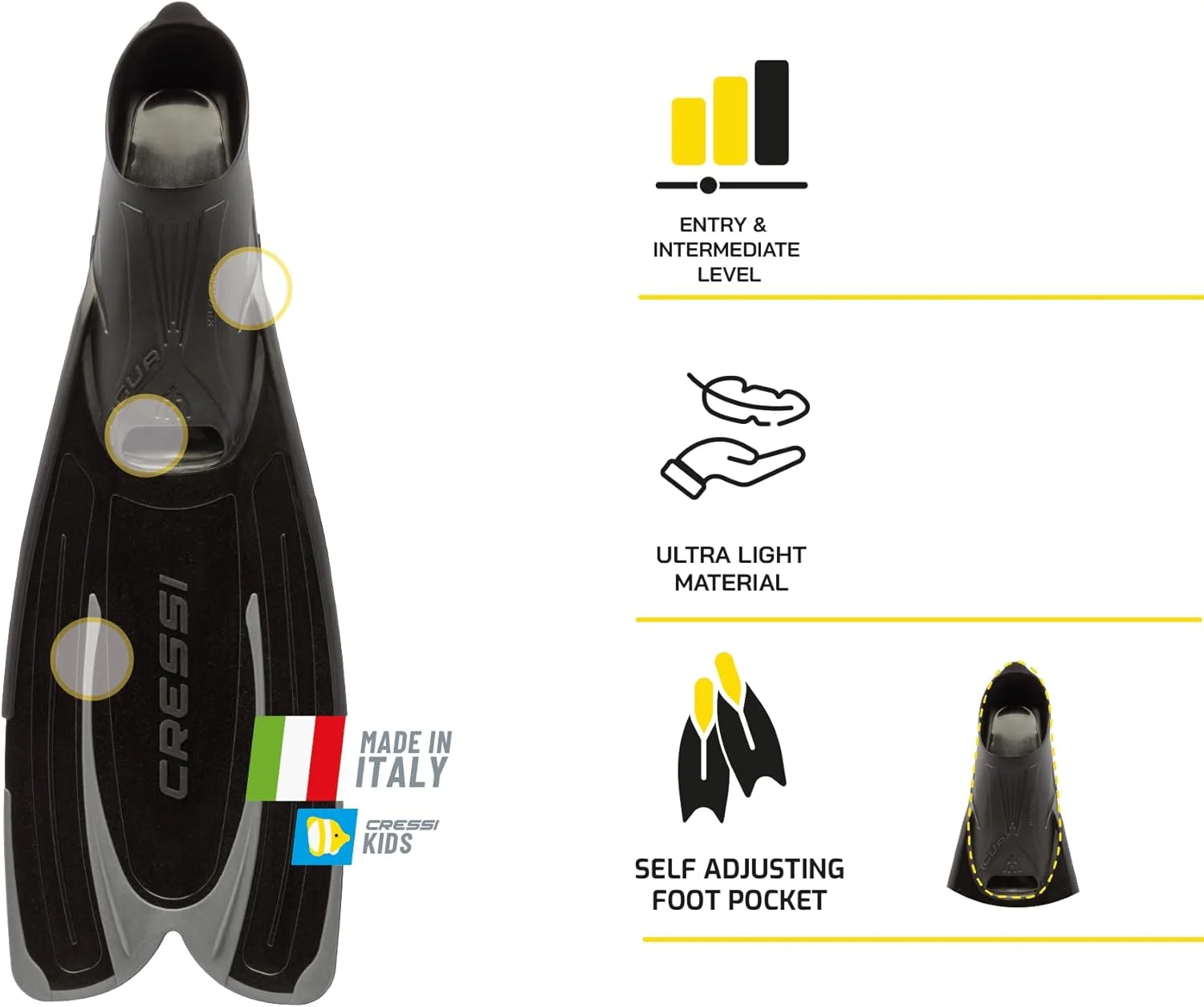 فین های خود تنظیم شونده ممتاز Cressi Agua مناسب غواصی، آپنه، اسنورکلینگ و شنا