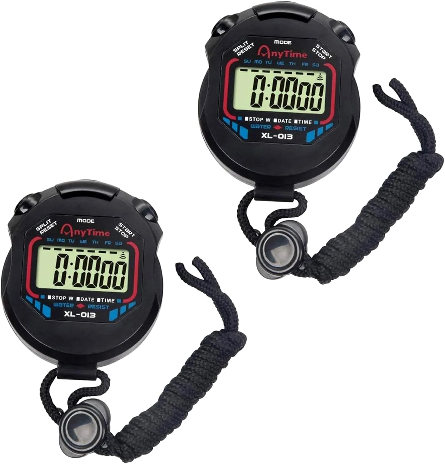 کرنومتر ورزشی - 2 عدد دیجیتال چند منظوره با صفحه نمایش بزرگ، تقویم، زنگ هشدار برای ورزش، مربیان تناسب اندام و داوران (مشکی)