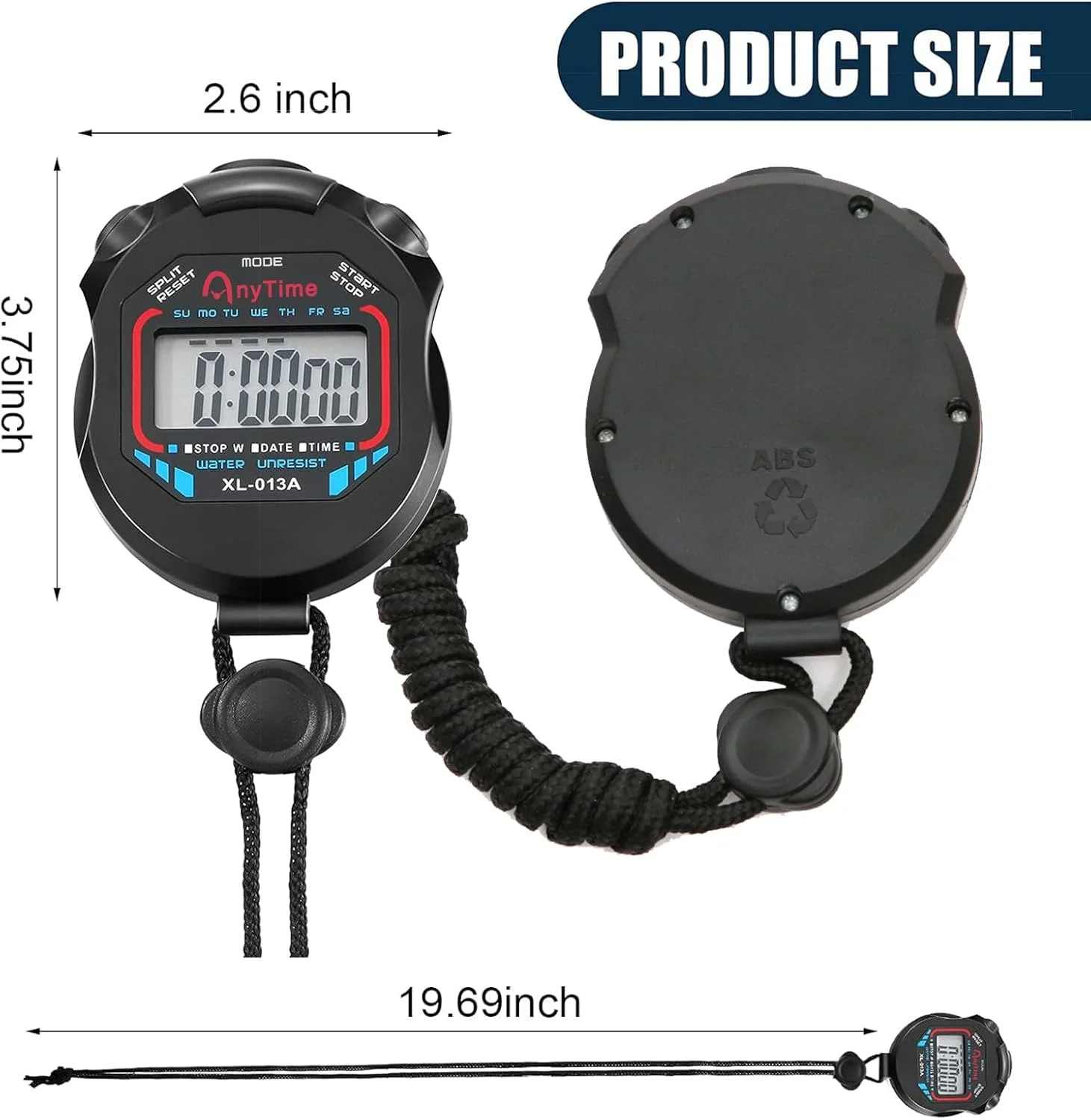 کرنومتر ورزشی - 2 عدد دیجیتال چند منظوره با صفحه نمایش بزرگ، تقویم، زنگ هشدار برای ورزش، مربیان تناسب اندام و داوران (مشکی)