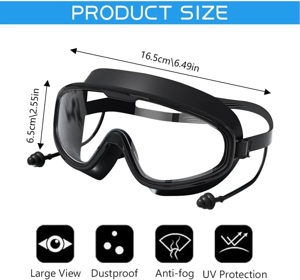 عینک شنا بزرگسال HASTHIP®، عینک شنا حرفه ای مسابقه ای با فریم بزرگ به همراه گوش گیر ضد آب، ضد مه و محافظت در برابر اشعه ماوراء بنفش برای موج سواری و قایقرانی، مشکی عینک شنا بزرگسال HASTHIP®، عینک شنا حرفه ای مسابقه ای با فریم بزرگ به همراه گوش گیر ضد آب، ضد مه و محافظت در برابر اشعه ماوراء بنفش برای موج سواری و قایقرانی، مشکی