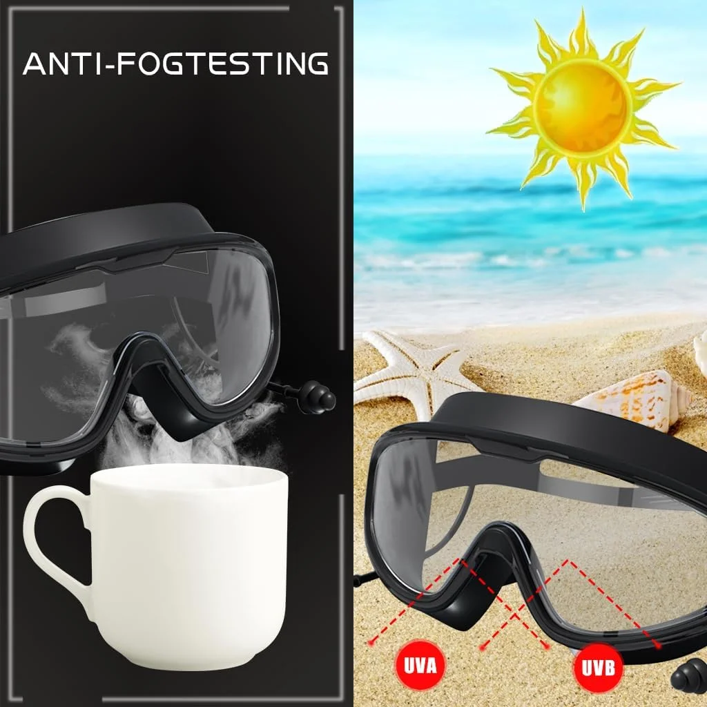 عینک شنا بزرگسال HASTHIP®، عینک شنا حرفه ای مسابقه ای با فریم بزرگ به همراه گوش گیر ضد آب، ضد مه و محافظت در برابر اشعه ماوراء بنفش برای موج سواری و قایقرانی، مشکی عینک شنا بزرگسال HASTHIP®، عینک شنا حرفه ای مسابقه ای با فریم بزرگ به همراه گوش گیر ضد آب، ضد مه و محافظت در برابر اشعه ماوراء بنفش برای موج سواری و قایقرانی، مشکی