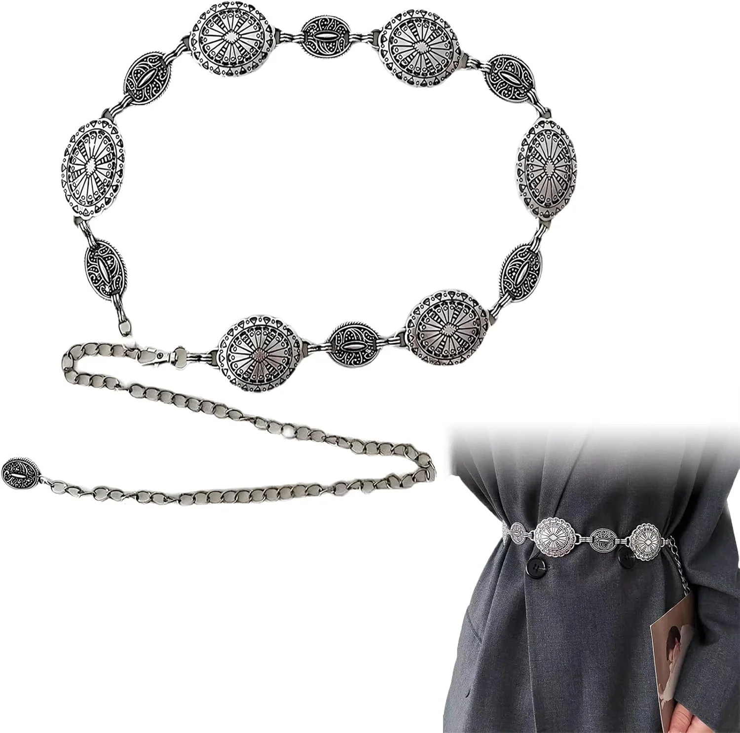 کمربند زنجیری زنانه، کمربند فلزی 125 سانتی متری، کمربندهای بزرگ زنانه، کمربندهای دختر گاوچران مناسب لباس، شلوار جین و کنسرت های محلی