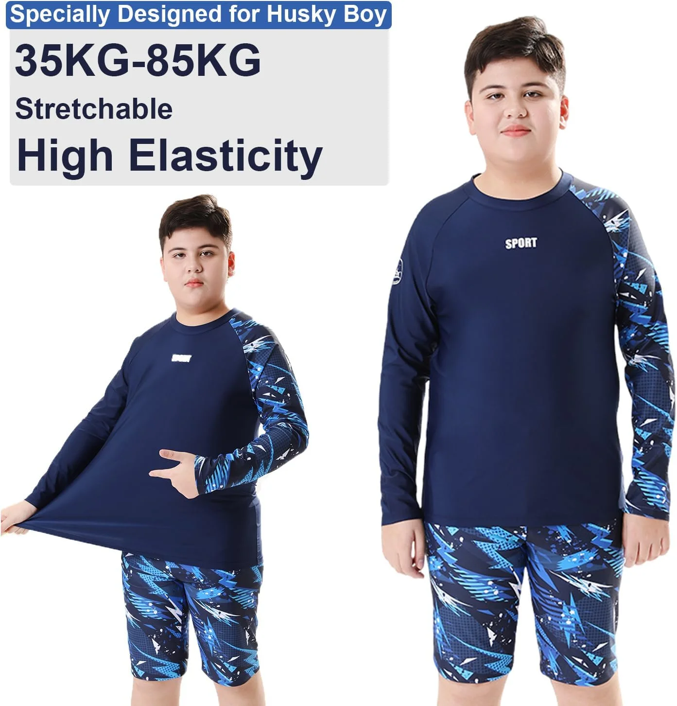 ست مایو پسرانه شامل محافظ بث و شورت شنا با قابلیت خشک شدن سریع برای پسران سایز بزرگ - ست لباس شنا آستین کوتاه 3 تکه مناسب ساحل، موج سواری و استخر برای سنین 8 تا 16 سال