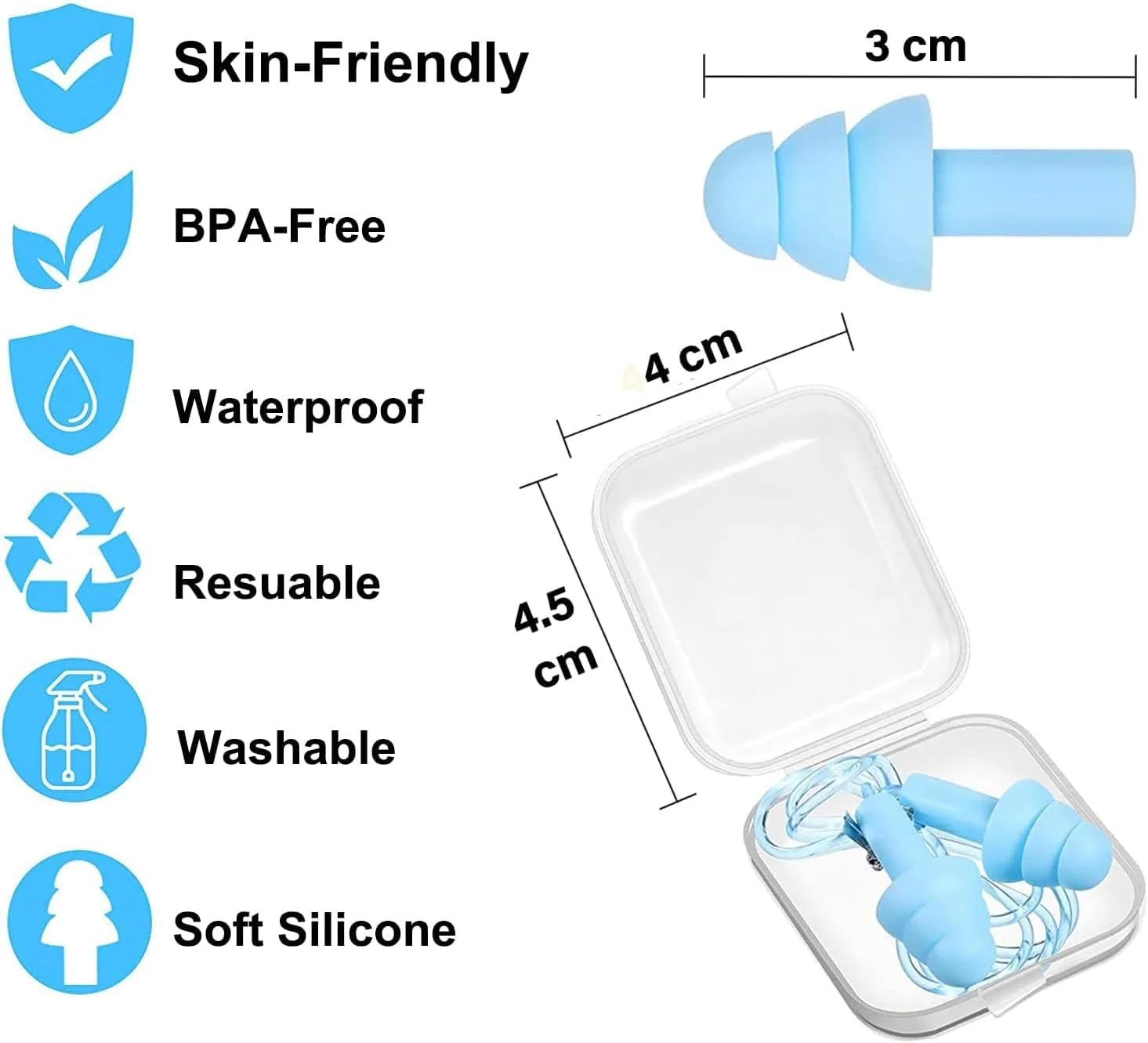 6 جفت گوش گیر سیلیکونی بند دار، گوش گیر حلقه ای بند دار ضد آب برای شنا کودکان (6 رنگ)