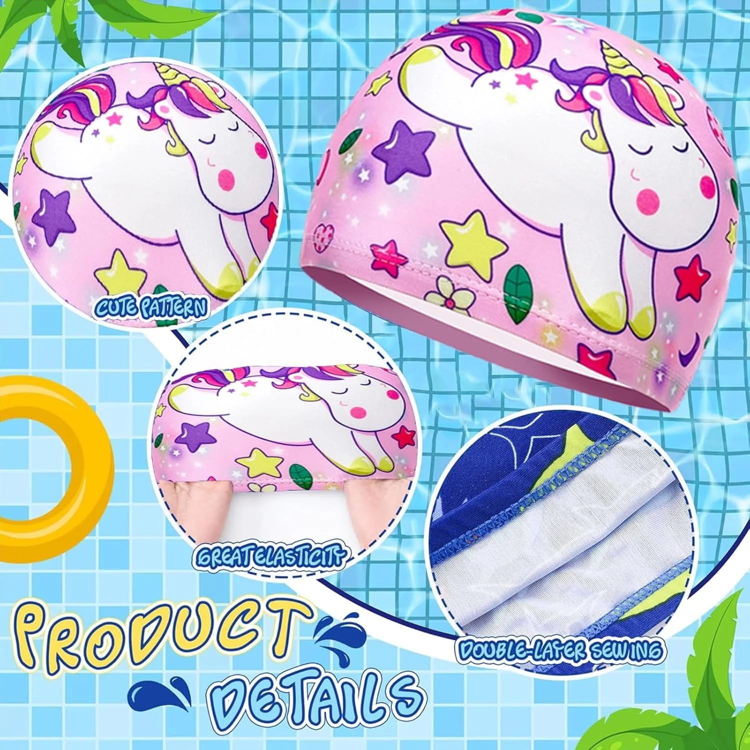 ست ۳ عددی کلاه شنا کودکانه با طرح کارتونی زیبا برای پسران و دختران ۲ تا ۱۲ سال، کلاه شنای ضد لغزش، کلاه شنای الاستیک، کلاه استخر کودک، کلاه شنا کودک نوپا
