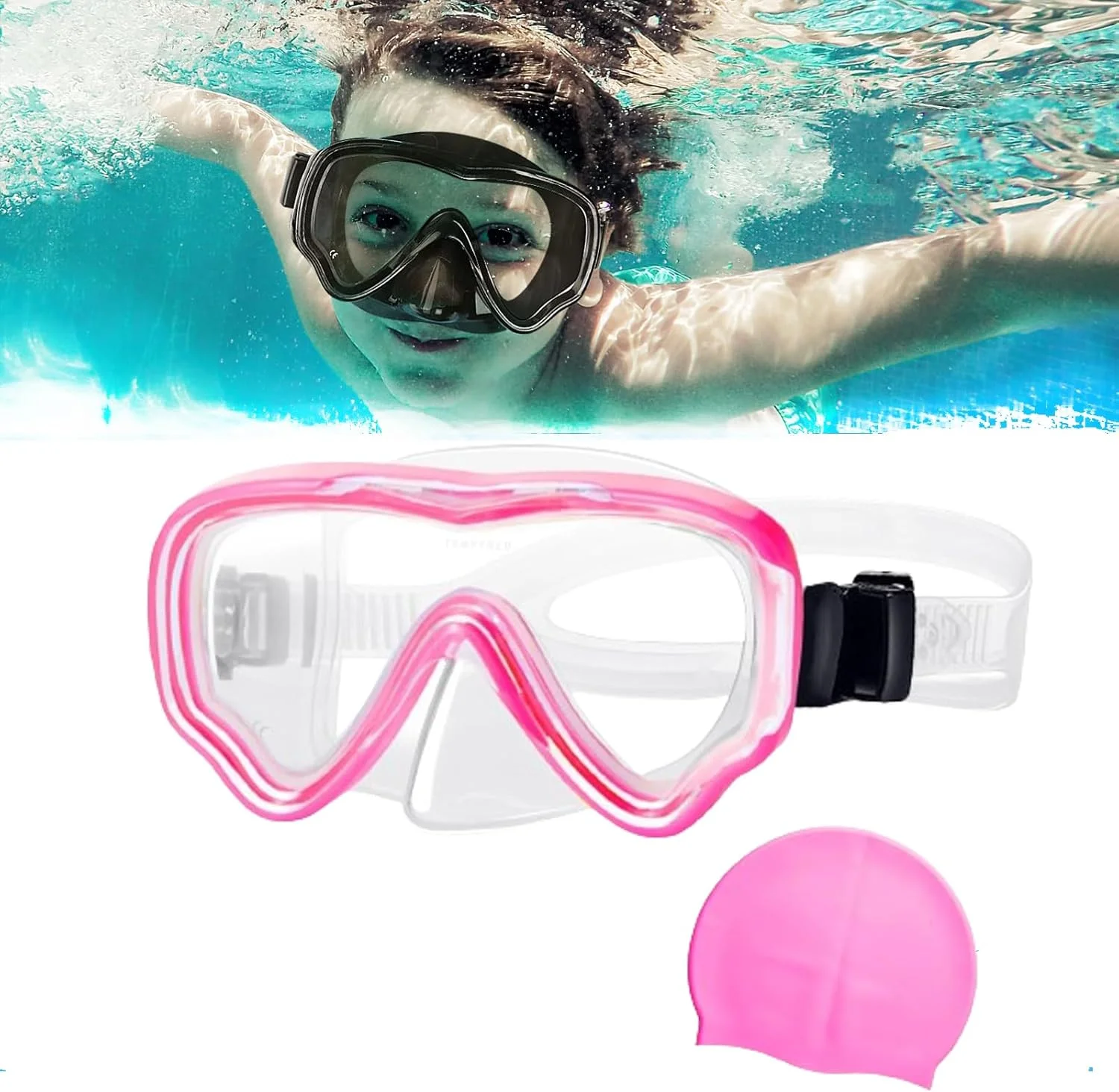 عینک شنای کودکان BIGTHREE®، 2 عدد ماسک شنا، لنز ضد شکستگی/ضد بخار/ دید پانوراما 180 درجه/ عینک شنای کودکان به همراه پوشش بینی برای کودکان 4-16 سال