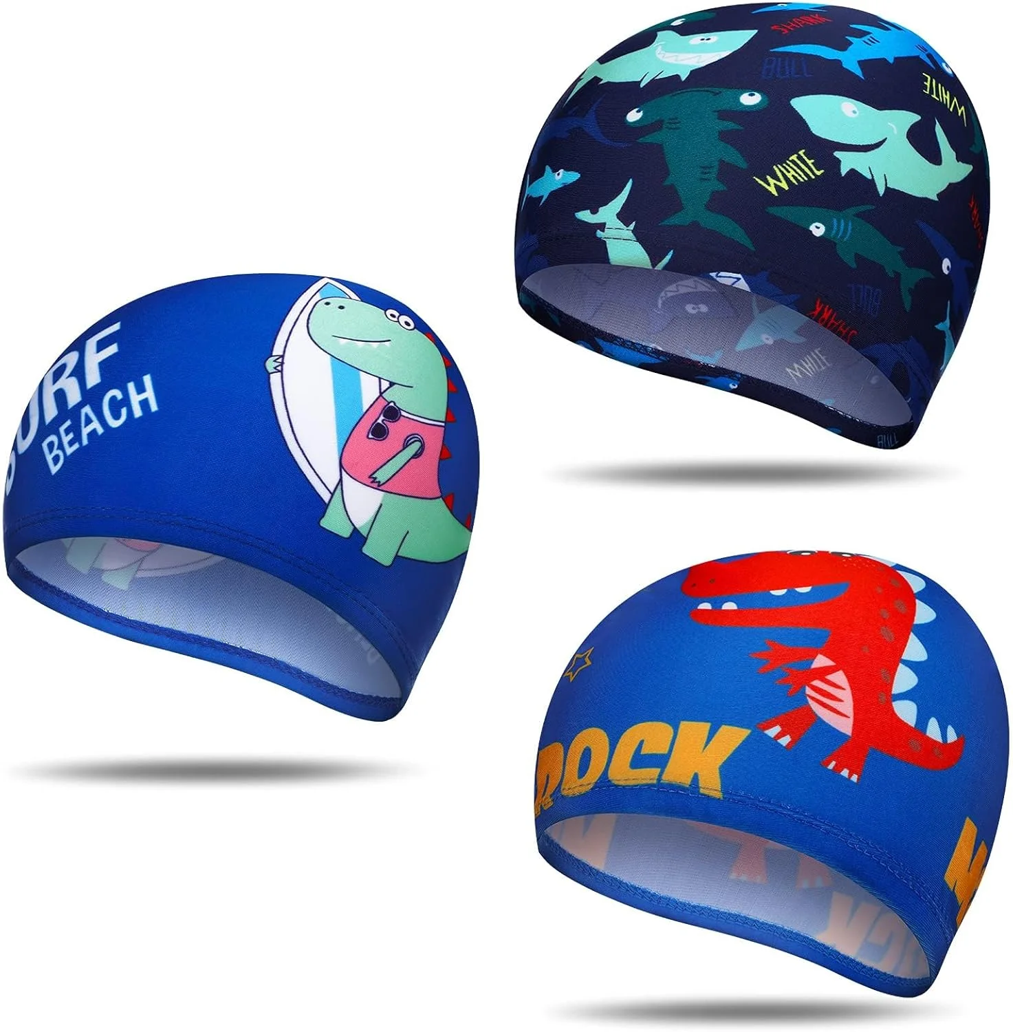 کلاه شنا کودکانه BIGTHREE، بسته 3 عددی، سیلیکونی، الاستیک، ضد آب، مناسب پسران و دختران، لبه های نرم، ایمن برای استخر و ساحل، طراحی بادوام