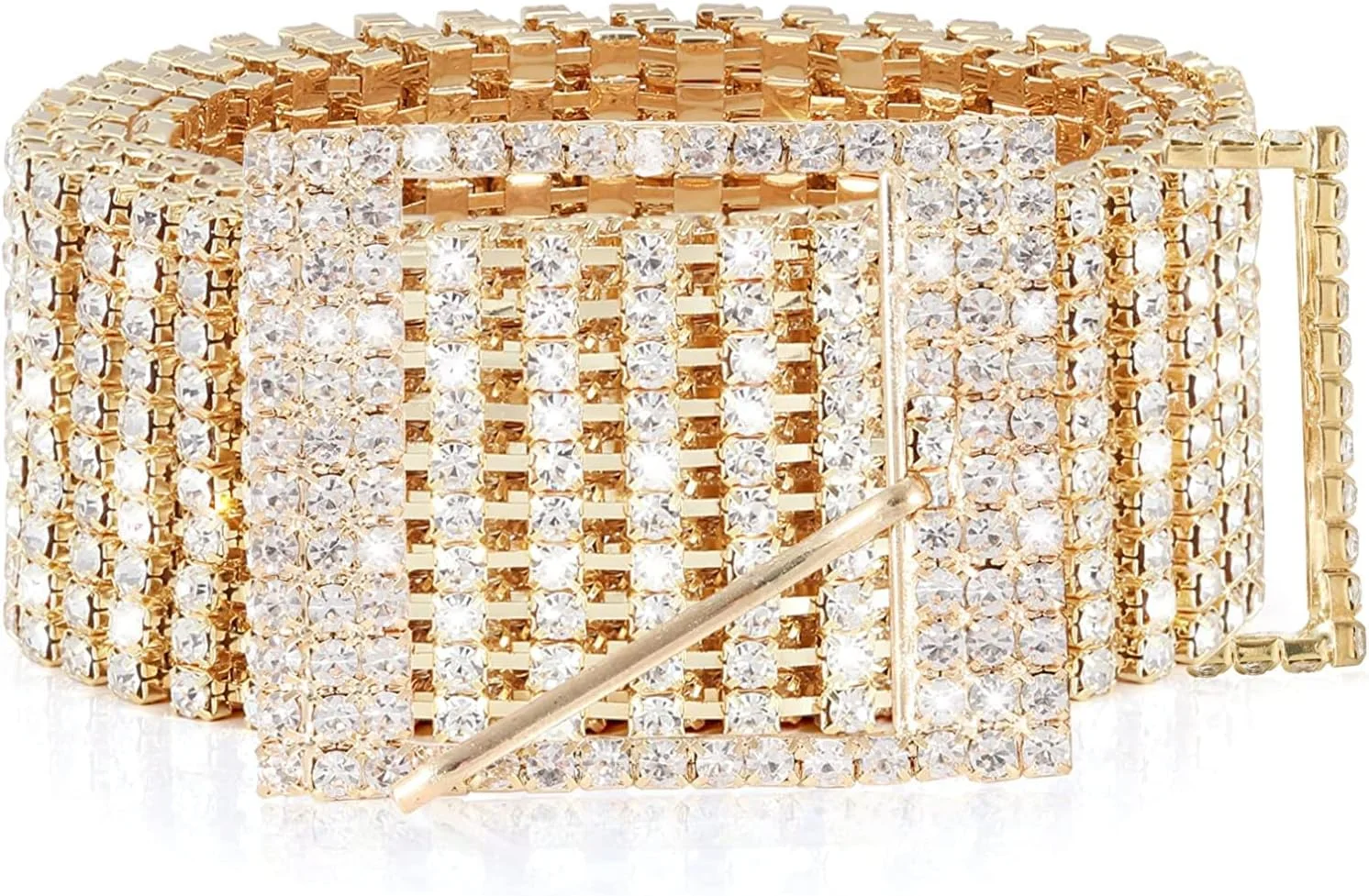 کمربند زنانه جافیوست با زنجیر قابل تنظیم و طراحی آینه ای براق طلایی (طلایی، 6 سانتی متر)