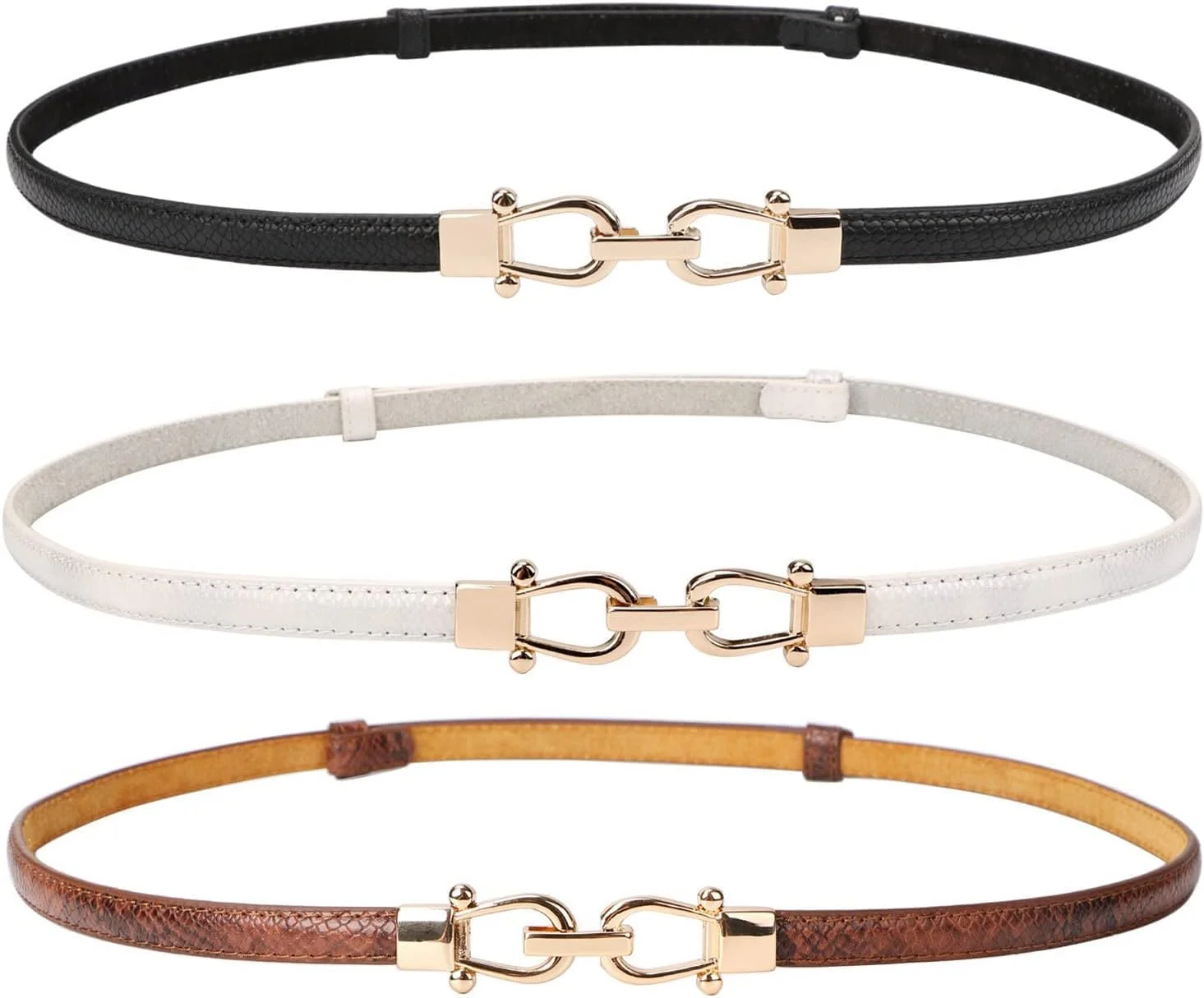 کمربند باریک چرمی زنانه JASGOOD با سگک طلایی، مناسب برای لباس تا سایز 37 اینچ، بسته 2 عددی