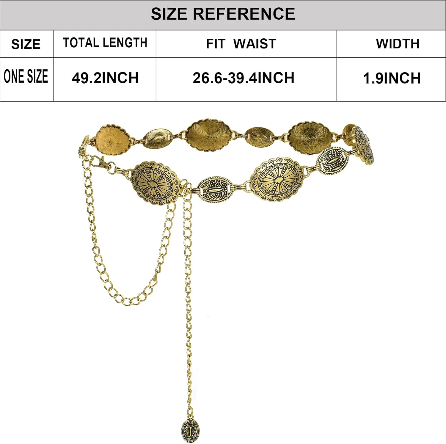 زنجیر کمری زنانه ILuvatar، زنجیر فلزی برای لباس، زنجیر طلایی برای بافت، کمربند پانک با سنگ فیروزه ای به سبک وسترن