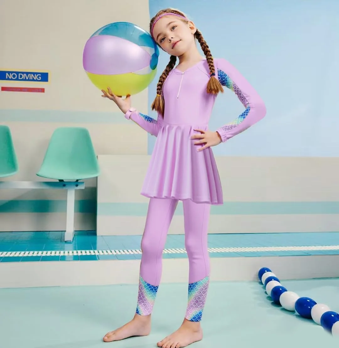 ست مایو آستین بلند دخترانه، لباس شنای پوشیده، محافظ بث، مناسب شنا، پوشش کامل، سایز 8-12 سال (2 تکه) ست مایو آستین بلند دخترانه، لباس شنای پوشیده، محافظ بث، مناسب شنا، پوشش کامل، سایز 8-12 سال (2 تکه)