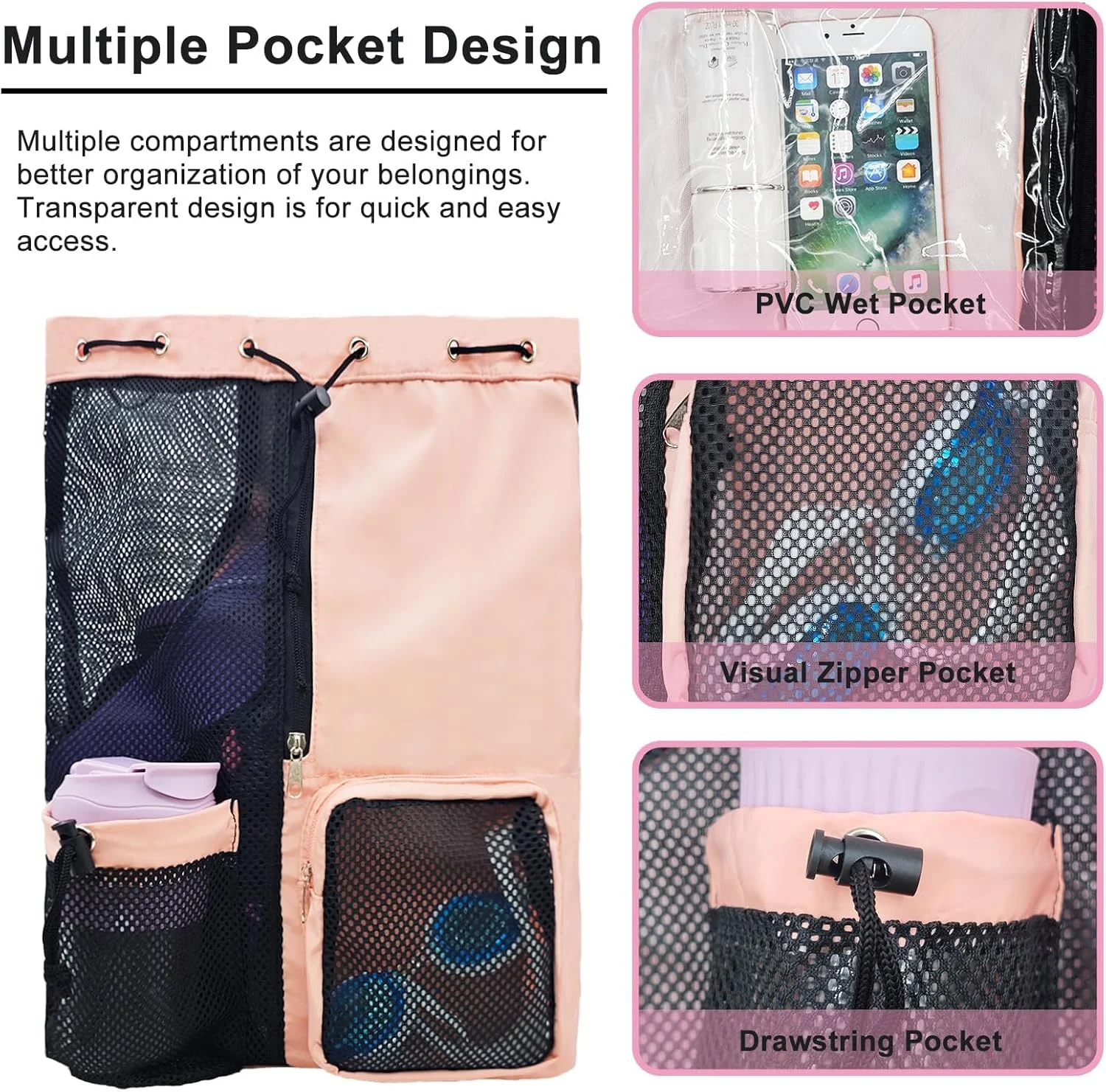 کیف توری ساحلی شنا، کیف های ضد آب باشگاه ورزشی برای زنان و مردان، کیف بزرگ استخر شنا با جیب خیس و کوله پشتی بند دار کیف توری ساحلی شنا، کیف های ضد آب باشگاه ورزشی برای زنان و مردان، کیف بزرگ استخر شنا با جیب خیس و کوله پشتی بند دار