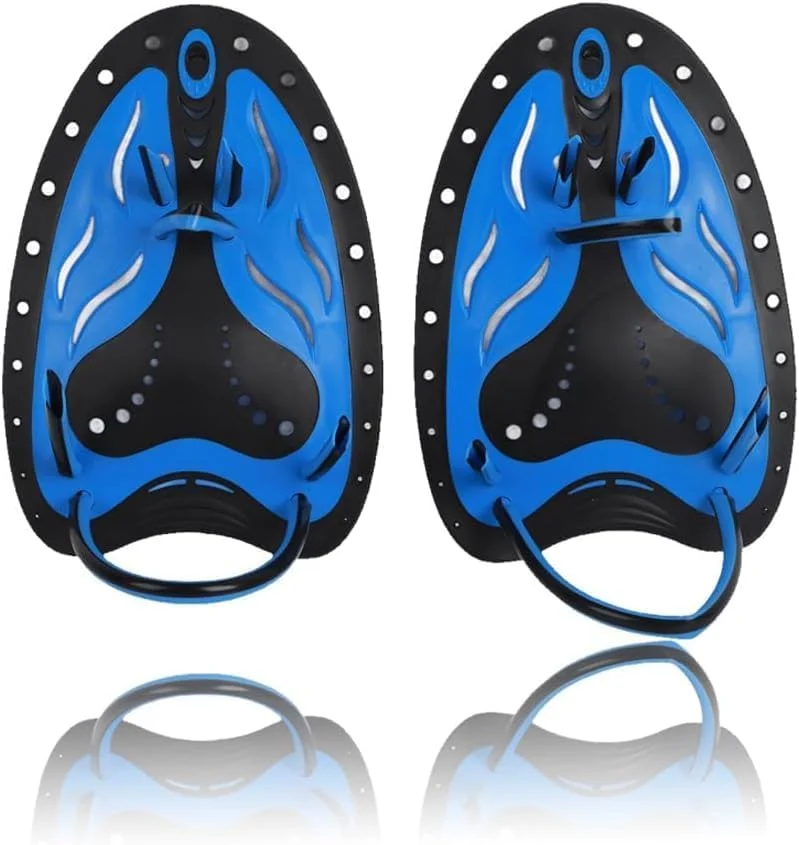 پدال های دستی شنا Azonee، پدال های دستی شنا قابل تنظیم، پدال های شنا تخت برای کودکان، آبی، سایز S