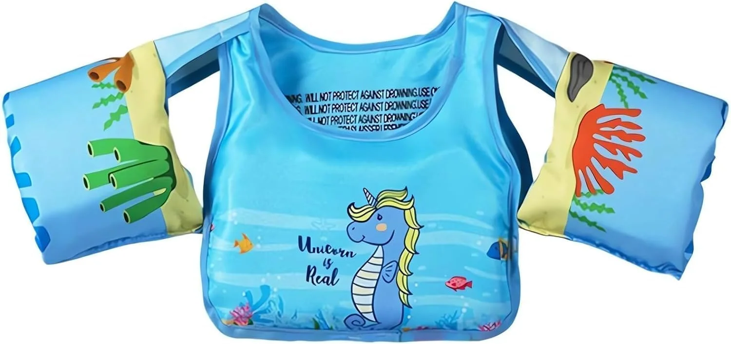 جلیقه شنای کودکانه، بازوبند شنای کارتونی بال های آبی جلیقه شناور استخر بند شانه ای بازوبند شنا برای کودکان 6 تا 14 کیلوگرم