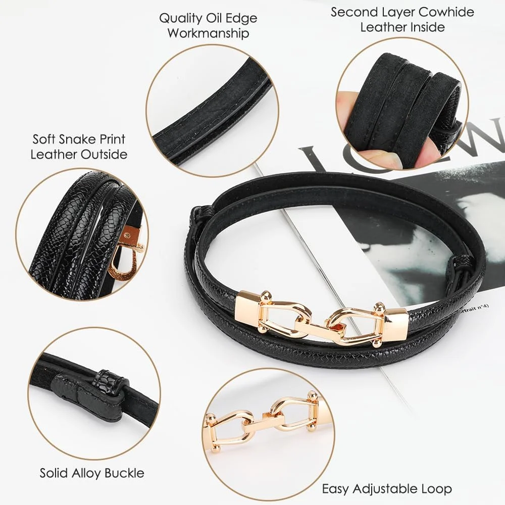 ست 2 عددی کمربند باریک چرمی زنانه مناسب لباس مجلسی - کمربند باریک قابل تنظیم با سگک طلایی