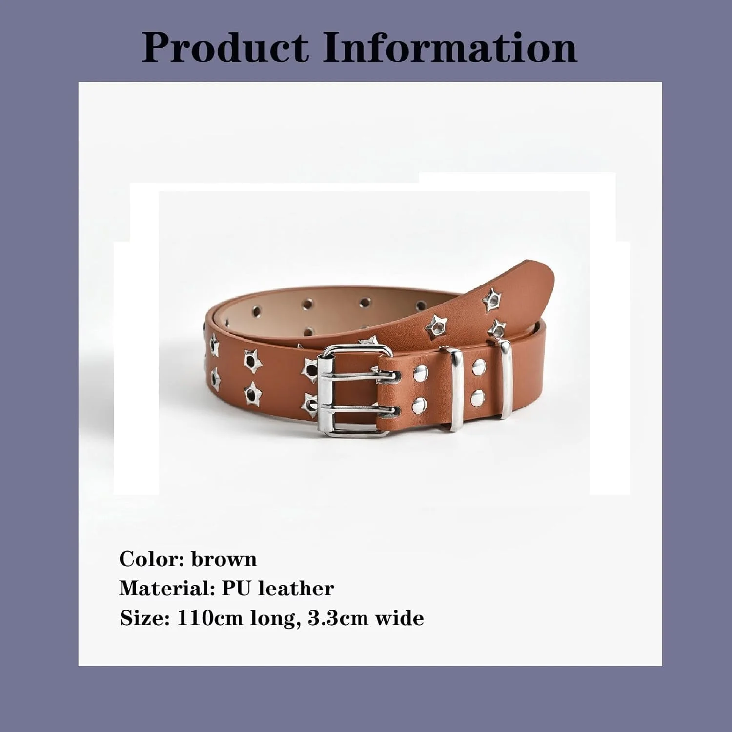 کمربند چرمی سوراخ دار زنانه و مردانه، کمربند مشکی با سوراخ های دوبل، کمربند پانک با پرچ ستاره ای و سگک سوزنی دوبل، کمربند چرم مصنوعی مناسب شلوار جین زنانه و مردانه