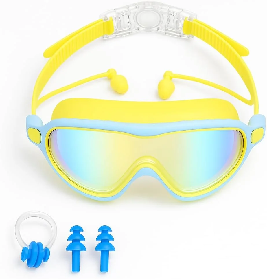 عینک شنا کودک با پوشش بینی و گوش گیر - ضد بخار، ضد اشعه ماوراء بنفش و دید گسترده بدون نشت