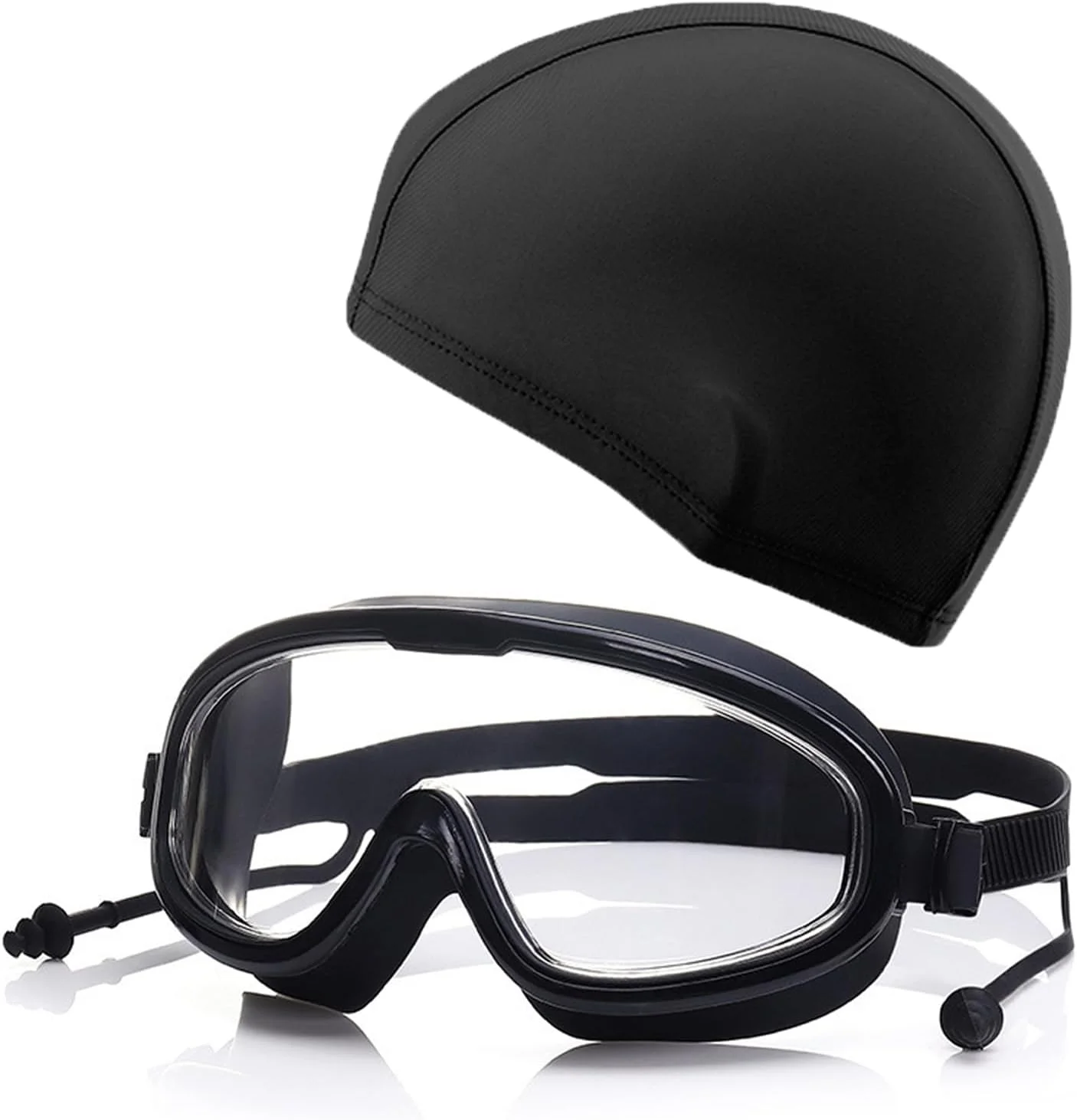 عینک شنا دید 180 درجه شفاف به همراه کلاه، بسته 2 عددی، مناسب بزرگسالان، مردان، زنان و جوانان، بدون نشتی، ضد بخار، بادوام و ضد لغزش به همراه گوش گیر