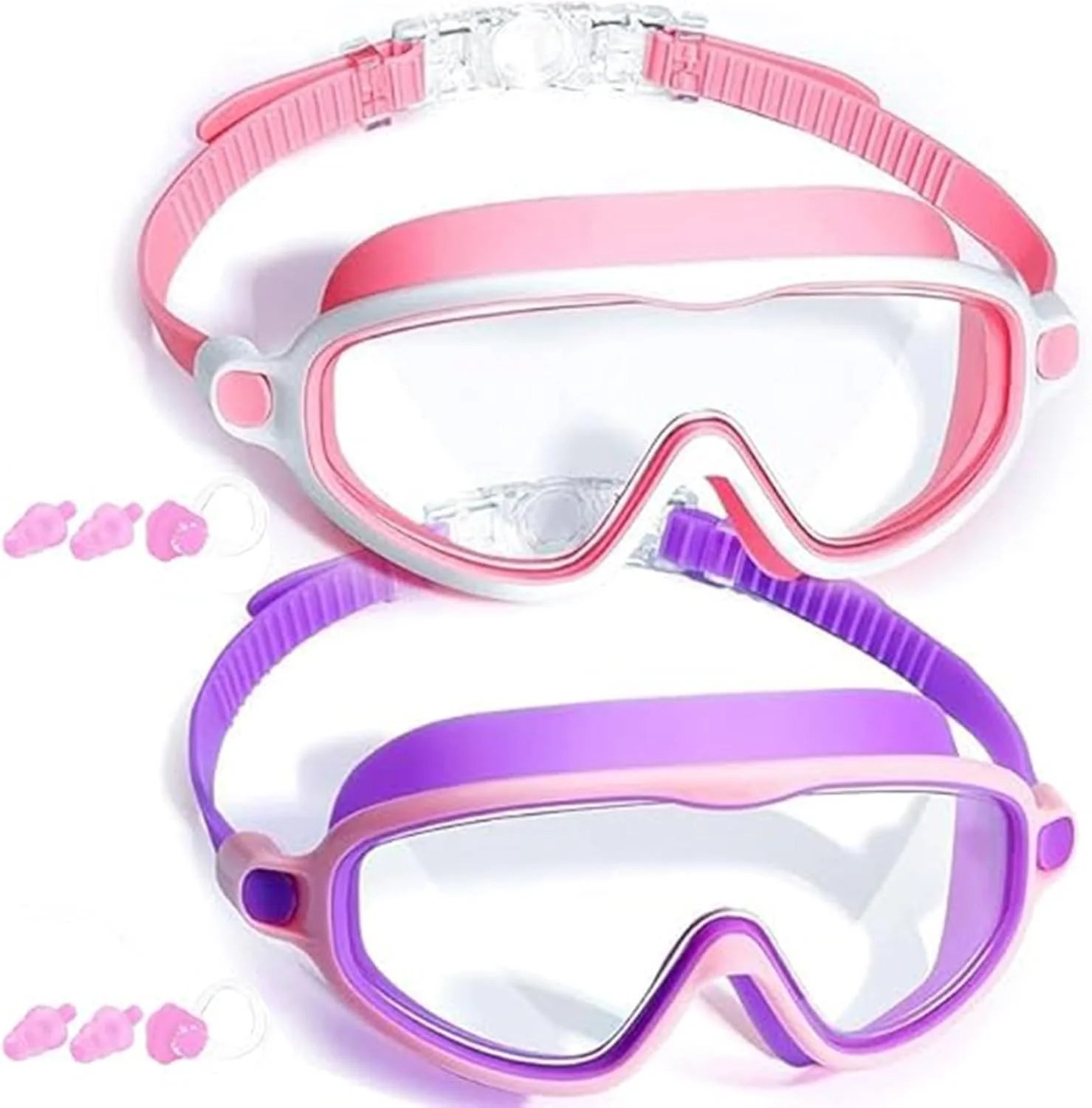 عینک شنای بچگانه، بسته 2 عددی، ضد بخار، ضد اشعه ماوراء بنفش، دید گسترده، مناسب استخر برای کودکان 3 تا 15 سال