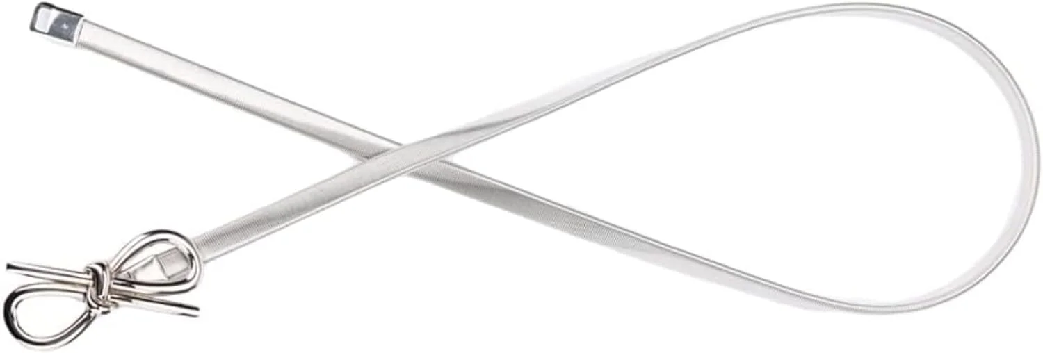 کمربند کشی زنانه HALAMODO با سگک پاپیونی - بند کمر الاستیک باریک قابل تنظیم نقره ای، کمربند لباسی چند منظوره برای دامن و شلوار