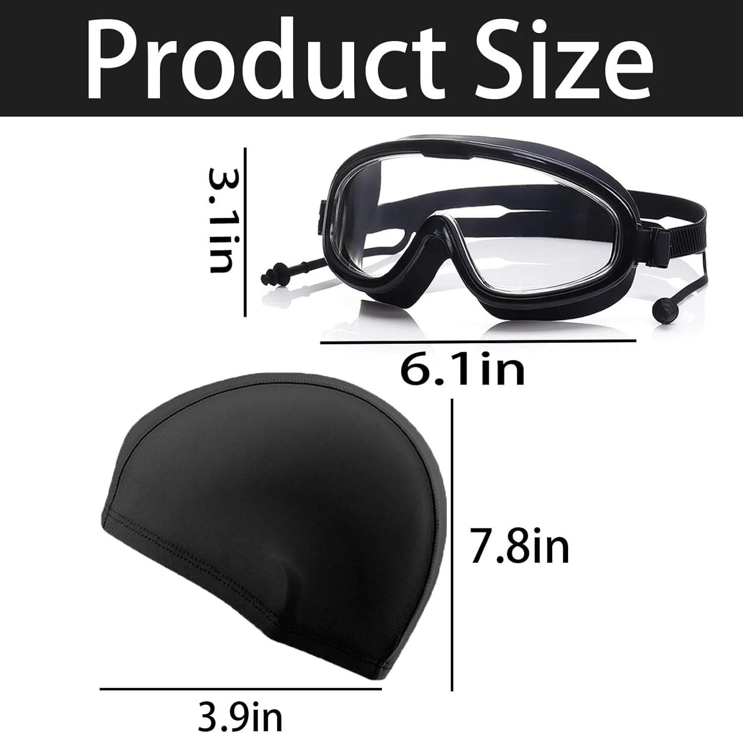 عینک شنا دید 180 درجه شفاف به همراه کلاه، بسته 2 عددی، مناسب بزرگسالان، مردان، زنان و جوانان، بدون نشتی، ضد بخار، بادوام و ضد لغزش به همراه گوش گیر
