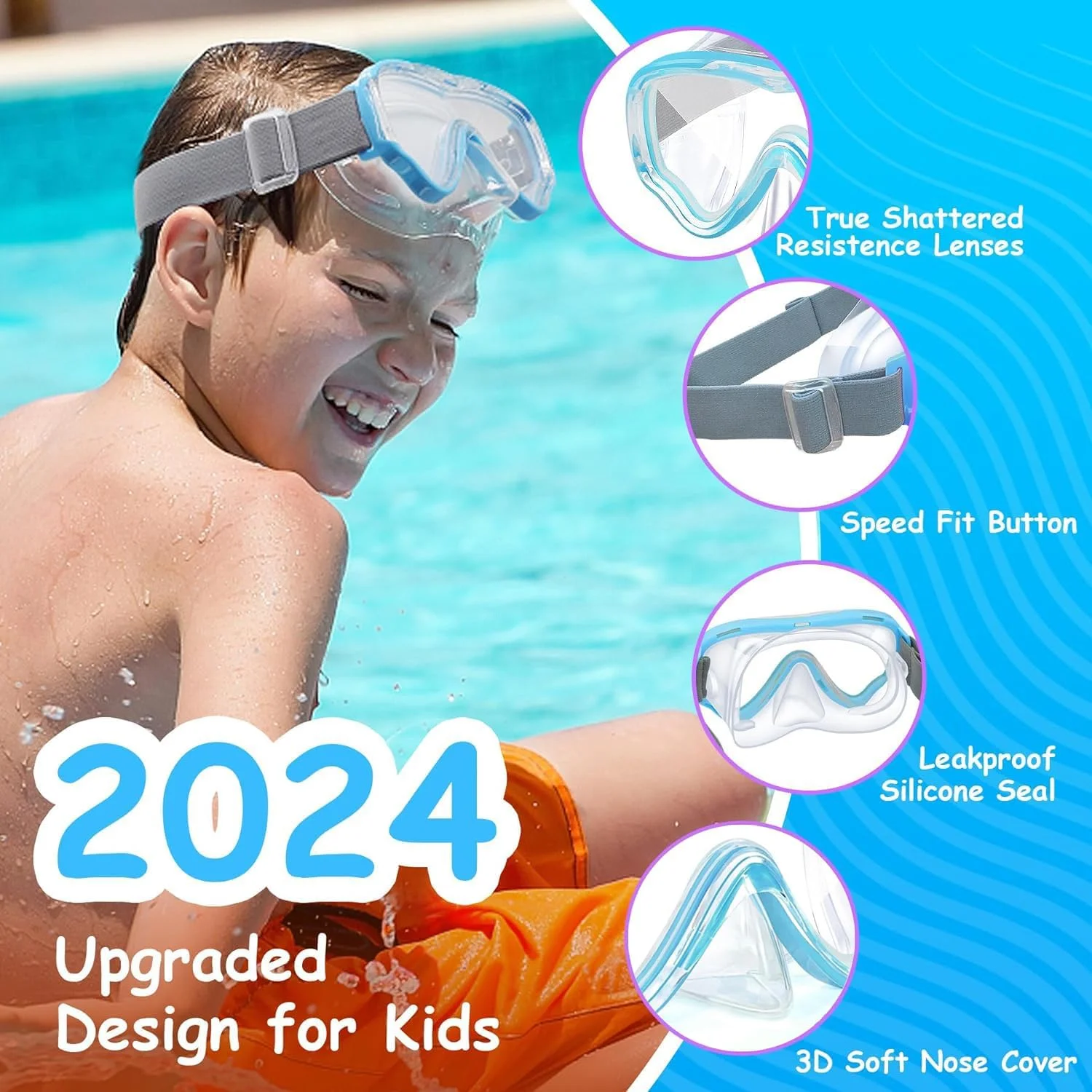 عینک شنای کودکانه با پوشش بینی، ماسک غواصی با بند پارچه ای الاستیک، لنز ضد مه و ضد شکست برای عینک شنای کودکان، بند بافتنی نرم قابل تنظیم برای شنا، غواصی سطحی و غواصی اسکوبا عینک شنای کودکانه با پوشش بینی، ماسک غواصی با بند پارچه ای الاستیک، لنز ضد مه و ضد شکست برای عینک شنای کودکان، بند بافتنی نرم قابل تنظیم برای شنا، غواصی سطحی و غواصی اسکوبا