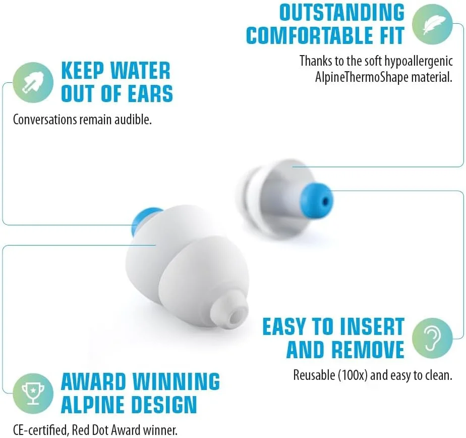 گوشیهای محافظ گوش Alpine SwimSafe - گوشیهای ضدآب و قابل استفاده مجدد برای شنا، محافظت در برابر آب و عفونت گوش، مواد ضد حساسیت راحت با جعبه نگهداری گوشیهای محافظ گوش Alpine SwimSafe - گوشیهای ضدآب و قابل استفاده مجدد برای شنا، محافظت در برابر آب و عفونت گوش، مواد ضد حساسیت راحت با جعبه نگهداری