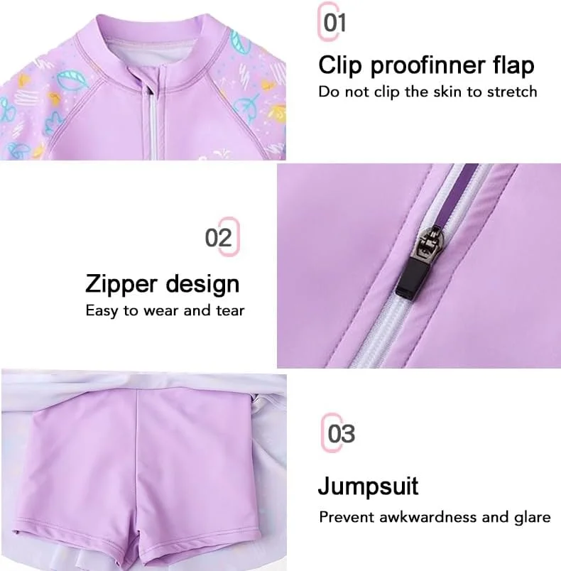 لباس شنا یک تکه دخترانه ALANX طرح کارتونی زیبا، لباس شنا دامن شورت دار، آستین کوتاه، مناسب فصل تابستان و خشک شدن سریع