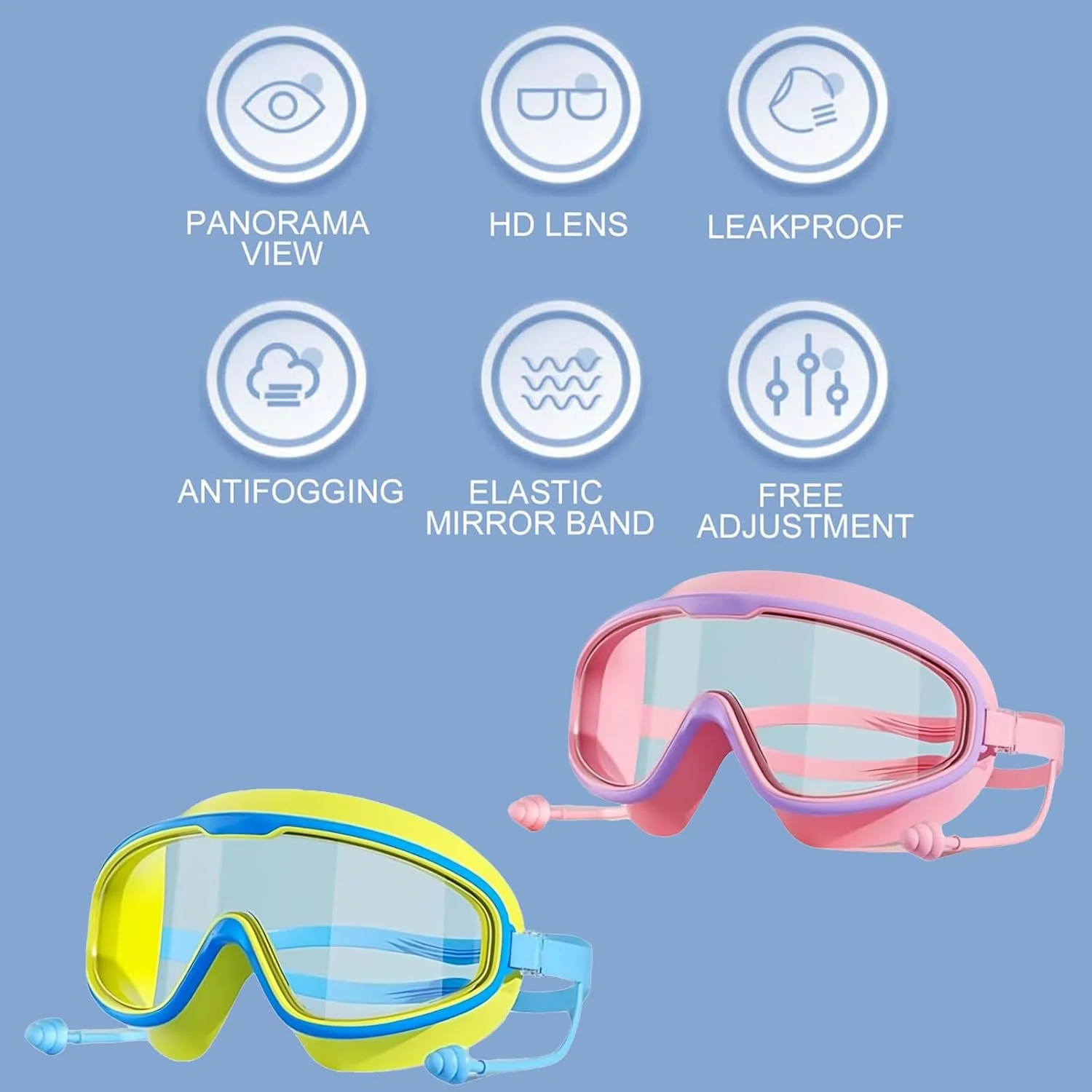 عینک شنای بچه گانه قابل تنظیم TONGLUO، 2 عدد، با گوش گیر شنای یکپارچه سیلیکونی نرم، عینک شنای کودکان HD ضد مه محافظت در برابر اشعه ماوراء بنفش بدون نشت ضد آب، طراحی دید گسترده 180 درجه برای سنین 3-14 سال عینک شنای بچه گانه قابل تنظیم TONGLUO، 2 عدد، با گوش گیر شنای یکپارچه سیلیکونی نرم، عینک شنای کودکان HD ضد مه محافظت در برابر اشعه ماوراء بنفش بدون نشت ضد آب، طراحی دید گسترده 180 درجه برای سنین 3-14 سال