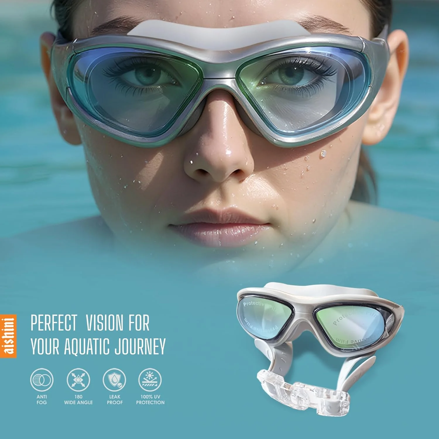 عینک شنا ضد بخار و ضد نشت، فریم بزرگ با محافظت 99% در برابر اشعه ماوراء بنفش، عینک شنا با سیلیکون نرم، ارائه دید شفاف در آب، مناسب برای مردان، زنان و کودکان