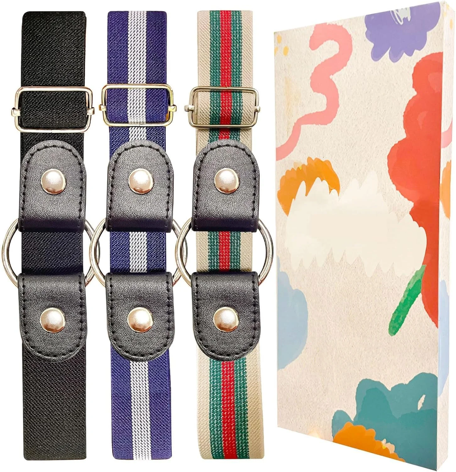 کمربندهای باریک مد روز، کمربند کشی بدون سگک برای زنان، مردان و نوجوانان، 3 عدد کمربند نامرئی قابل تنظیم، کمربند الاستیک بدون برآمدگی و بدون دردسر، مناسب برای شلوار جین، لباس، شلوارک و شلوار