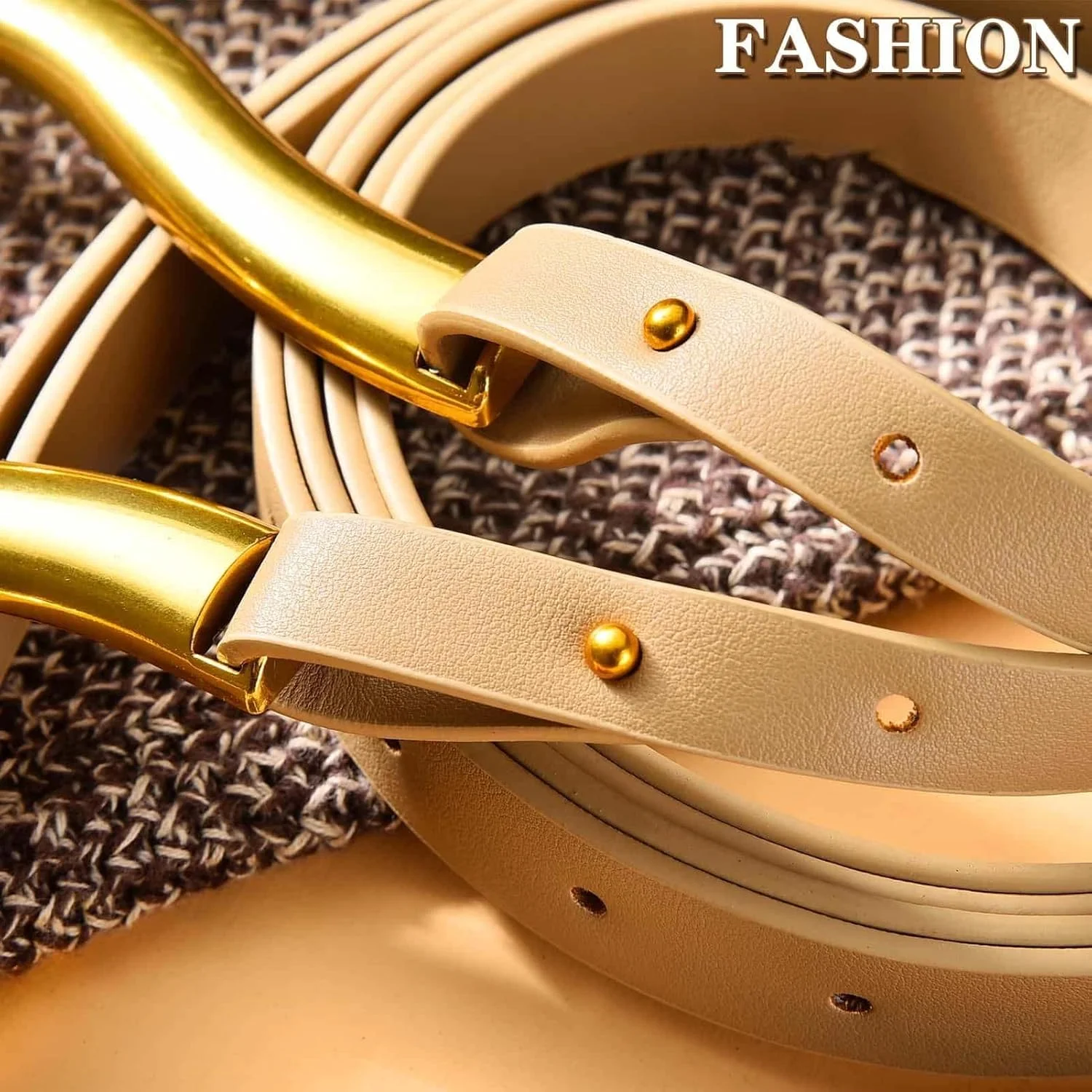 کمربند باریک چرمی Excefore، کمربند زنانه با چرم مصنوعی دولایه، سگک فلزی بزرگ طلایی U شکل، کمربند باریک U شکل برای زنان